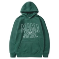 Forest green Mama Est 2025 hoodie in size M featuring a white heart bow graphic - Dark Green