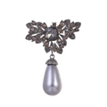 Vintage butterfly brooch featuring grey crystals and a large pearl drop in antique finish - Gun Black with Grey Stones(B152-D)