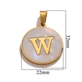 Golden stainless steel letter W shell pendant, 32mm height by 22mm width size display - Gold W