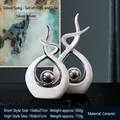 Abstract white and silver ceramic decor pieces in minimalist modern artistic style - Morning Song Style White Silver Pair - Large