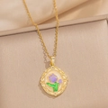 Collana vintage francese dorata con ciondolo a tulipano viola ovale su seta lussuosa - Tulipano Traforato - Giallo (A18 Giallo)