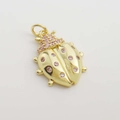 Golden ladybug jewelry pendant with pink zircon crystals and sparkling rhinestones - Pink Rhinestone Ladybug Shape Pendant