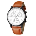 Geneva quartz watch with brown leather strap, matte black case and white numeral dial - Black Case Silver Hands White Dial Brown Strap
