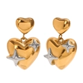 Schicke 18K vergoldete Herz-Stern-Ohrringe mit modischem zweifarbigem Kontrastdesign - Gold/Silber (Goldener Hauptkörper mit Silbernem Stern)
