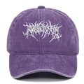 Vintage washed purple Gothic baseball cap with punk style embroidery on white background - Purple