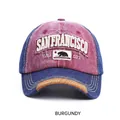 Vintage baseballpet in marineblauw en bordeaux met San Francisco borduursel - Verstelbaar / Bordeauxrood