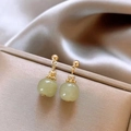 Elegant S925 silver pearl drop earrings with light green beads on luxury silk background - Neo-Chinese Chalcedony Earrings - A1818 Gold