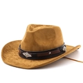 Classic brown suede western cowboy hat with leather belt and vintage silver metal buckle - M (56-58cm) / Khaki