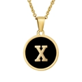 18K gold plated stainless steel necklace featuring a black enamel letter X pendant - Black Enamel Letter X