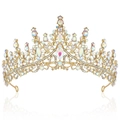 Luxury gold bridal crown with AB rhinestones for weddings and elegant evening parties - Gold AB Rhinestone