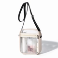 Transparent PVC crossbody bag with beige leather trim and adjustable black strap - Beige