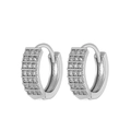 Silver huggie earrings with rows of pavé set cubic zirconia in a modern circular design - Channel Set Pave Rhinestone Hoop Style (X886)