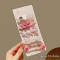 Sweet pink hair clip set with acrylic bears and pearls held in hand for sizing - #3#5198 Pink Smiley 5-piece Set