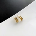 Golden titanium steel hoop earrings featuring white mother-of-pearl inlay accents - Ear Buckle / Gold