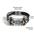 Multilayer leather bracelet with blue beads and turquoise stone decorative metal plate - Black Leather Blue Gem