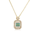 Luxury gold necklace featuring a green square gemstone pendant with diamond accents - Gold Metal/Green Zirconia
