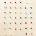 20 pairs of cute cartoon alloy stud earrings set with colorful enamel animal and plant designs - 20 Pairs Set Owl Cherry Butterfly