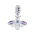 Macro detail of bee pendant with silver finish and colorful zircon stone inlay - Luminous Color Change / Purple Firefly Pendant