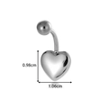 Silver stainless steel heart belly ring with crystals, size 0.98cm by 1.06cm - Plain Heart Style (2601-7# Silver)