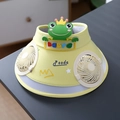 Yellow kids sun visor with dual fans and green frog baby cartoon character design - Ice Silk Animal Double Fan Style / Ice Silk Animal Double Fan-Yellow Frog