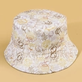 Sonnenhut mit gelbem Rosendruck auf cremefarbenem Baumwollstoff für einen Vintage-Look - M (56-58cm) / Beige