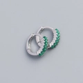 S925 sterling silver hoop earrings with emerald green baguette cubic zirconia - 925 Silver / Platinum (Green Zirconia)