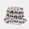 Detail of white bucket hat featuring cute French Bulldogs with colorful heart sunglasses - M (56-58cm) / French Bulldog With Sunglasses Fun Print