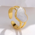 Gold stainless steel open ring featuring a white marble heart charm in a minimalist style - Adjustable Open / Gold Color (White Marble Texture)