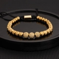 Men's hip hop adjustable braided bracelet with gold crown beads and micro-set zircon - Gold Triple Zirconia Ball Bracelet