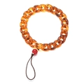 Detailed close-up of amber resin phone chain with red bead and brown braided cord - SL1848-Amber Brown
