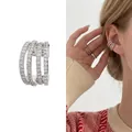 Silver four-layered clip-on ear cuff with sparkling zircon inlay for non-pierced ears - 30016-Silver Four Layer Full Drill Layered Single