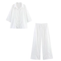 Witte linnen set bestaande uit een overhemd met korte mouwen en een wijde broek - XS / Top En Broek / Wit