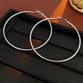 Minimalist silver circular hoop earrings displayed on a black textured jewelry tray - Silver Pin-Silver (7cm)