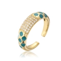 Detalle del anillo ajustable bañado en oro con esmalte verde y circonitas pavé - Abierto Ajustable / Verde Cian (12177)