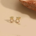 Golden fox earrings with colorful zircon stones on a warm beige textured background - Round/Fox Head
