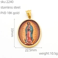 PVD 18K gold plated oval pendant with Guadalupe icon and specific product dimensions - Our Lady of Guadalupe Portrait (2240)