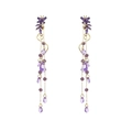 Detail of long purple crystal butterfly earrings with golden tassel chains and teardrop beads - Butterfly Purple Crystal Tassel