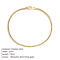 2mm width stainless steel box chain bracelet in 14K gold finish with lobster clasp - 18cm / Gold