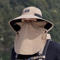 Khaki outdoor sun hat with wide brim and detachable breathable face mask cover - Khaki