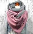 Pink and grey double-sided warm scarf featuring a feather floral print and metal buckle - 150*75cm / Pink Grey Feather Flower (WJ01-TFWJ502)