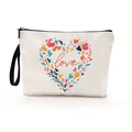 Pochette in tela bianca con stampa a cuore floreale e cinturino nero con zip - Stile Cuore Floreale