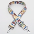 Adjustable woven strap with beige base and colorful butterfly floral pattern and silver hooks - Style 361 / Silver