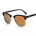 Classic half-frame retro sunglasses with silver metal rim and orange gradient lenses - Glossy Black Gold Red Mirror Lens (C8)