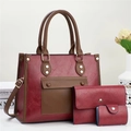Three-piece vintage texture tote set including handbag, wallet and card holder in burgundy - Red