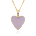 Detailed view of a purple enamel heart pendant with 14K gold plated chain and mirror reflection - Purple (A141)