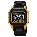 Montre sport numérique avec cadran carré noir et or, étanche jusqu'à 50 mètres de profondeur - Noir Or Affichage Négatif