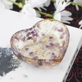 Heart-shaped resin bowl with purple natural crystals and gold leaf flakes - 15 Amethyst + Gold Foil
