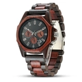 Reloj de madera para hombre con correa de sándalo bicolor y esfera de cronógrafo negra - Esfera con Escala / Sándalo Gris y Sándalo Rojo