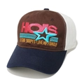 Détails de broderie d'étoiles et de lettres sur cette casquette de baseball en coton - M (56-58cm) / Marron/Blanc/Bleu Color Block (HOS/Étoile Bleue)