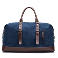 Large dark blue canvas business travel bag with brown leather handles and strap - Dark Blue